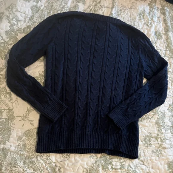 Croft & Barrow sz S Navy Blue V-Neck Sweater cable knit cotton layering preppy - Picture 3 of 15